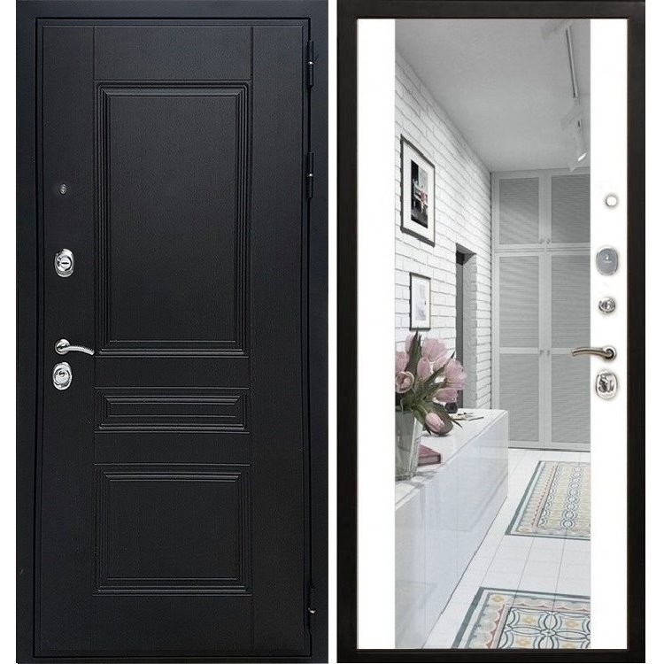 Входная металлическая дверь Премиум - Н с Зеркалом СБ-16 Белый силк сноу 7783