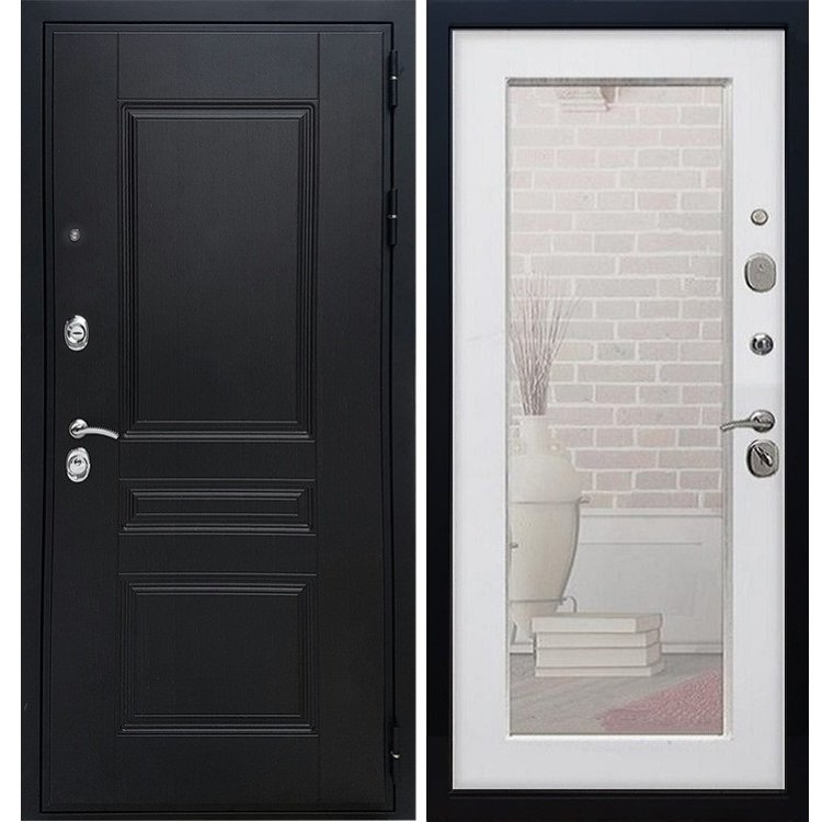 Входная металлическая дверь Премиум - Н с Зеркалом пастораль Белый ясень 7778