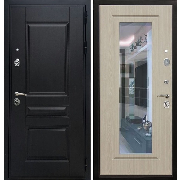 Входная металлическая дверь Премиум - Н с Зеркалом Беленый дуб 7775