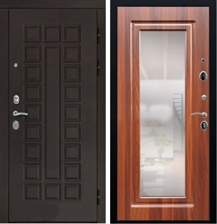 Входная металлическая дверь Монолит СБ-120 с Зеркалом Береза мореная 15016