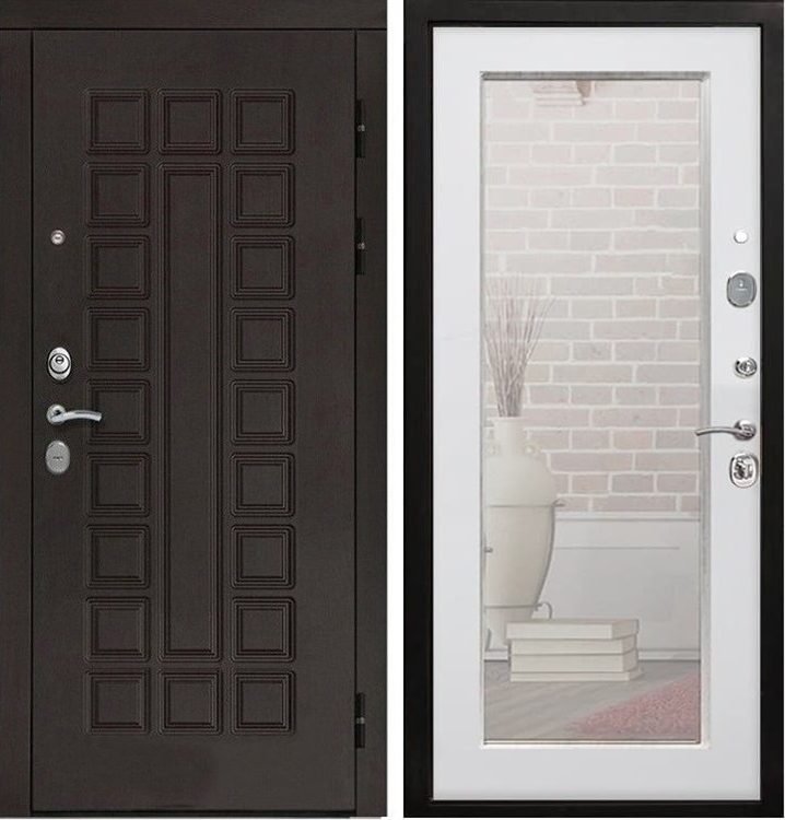 Входная металлическая дверь Монолит СБ-121 с Зеркалом Белый ясень 15021