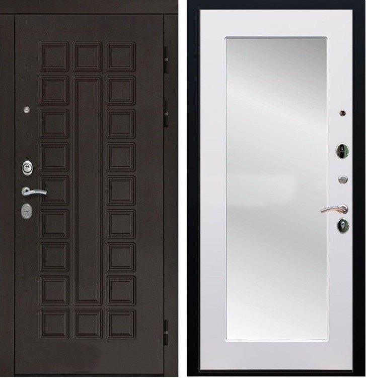 Входная металлическая дверь Монолит СБ-121 с Зеркалом Белый силк сноу 15023