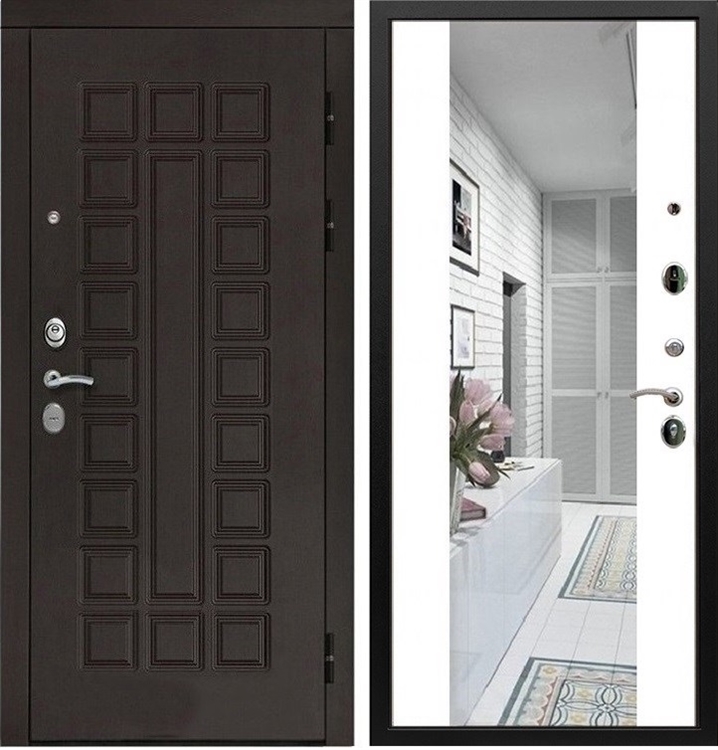 Входная металлическая дверь Монолит СБ-16 с Зеркалом Белый силк сноу 15024