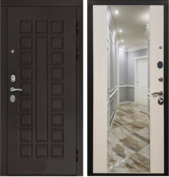 Входная металлическая дверь Монолит СБ-16 с Зеркалом Лиственница беж 15027