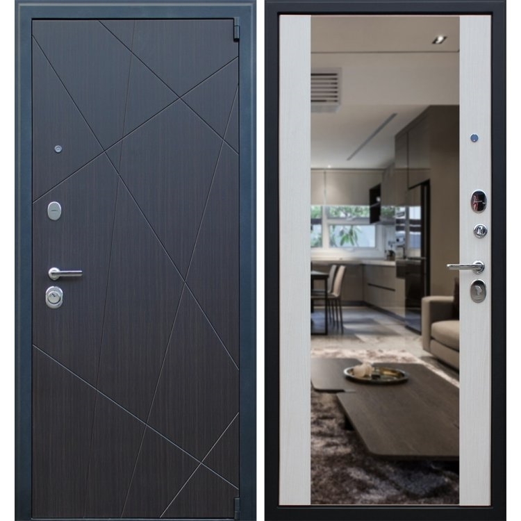 Входная металлическая дверь АСД Вектор с Зеркалом Белая лиственница 15586