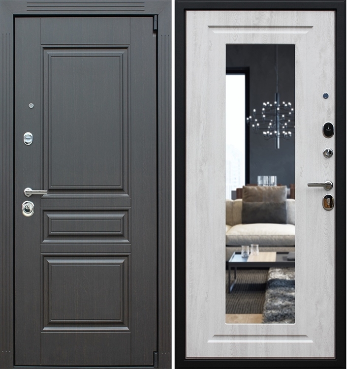 Входная металлическая дверь АСД Гермес 3К New Элит с Зеркалом Сосна белая 15591