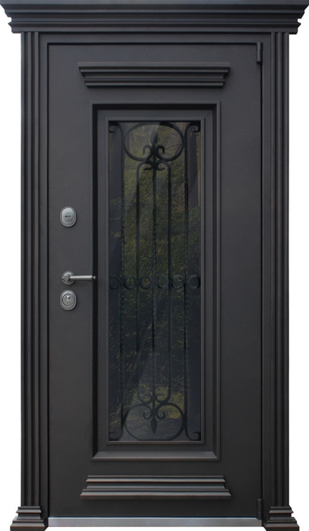 Входная дверь АСД Гранд Люкс с окном и ковкой Роял Вуд Кофе 15595