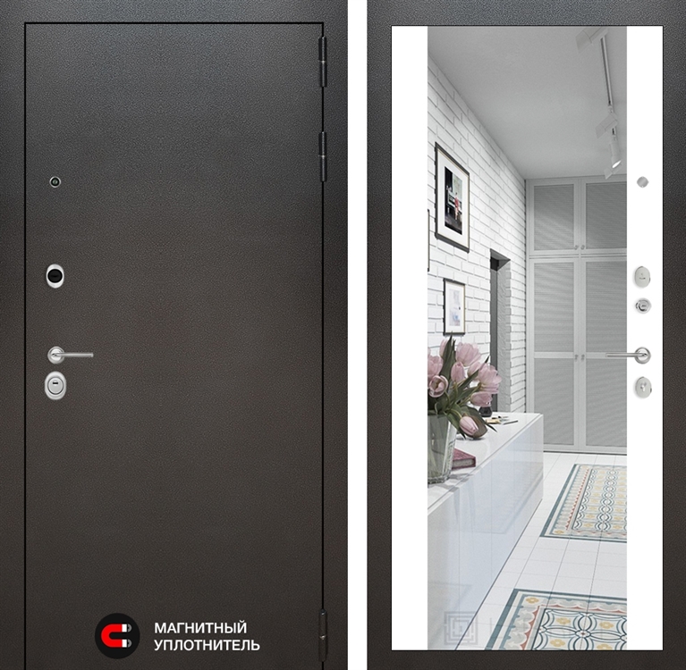 Входная металлическая дверь Лабиринт SILVER с Зеркалом Максимум - Белый софт 1515612