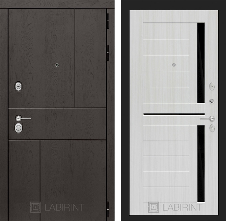 Входная металлическая дверь Лабиринт URBAN 02 - Сандал белый, стекло черное 2139185