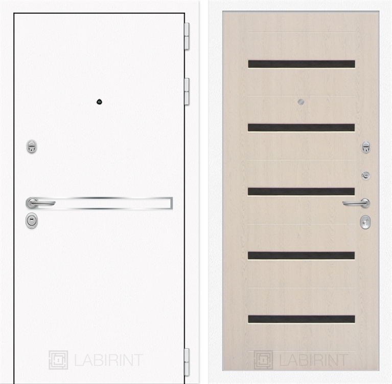 Входная металлическая дверь Лабиринт Лайн WHITE 01 - Беленый дуб, стекло черное 2480814