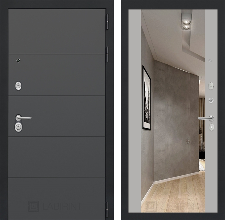 Входная металлическая дверь Лабиринт ART графит с Зеркалом Максимум - Грей софт 2490275