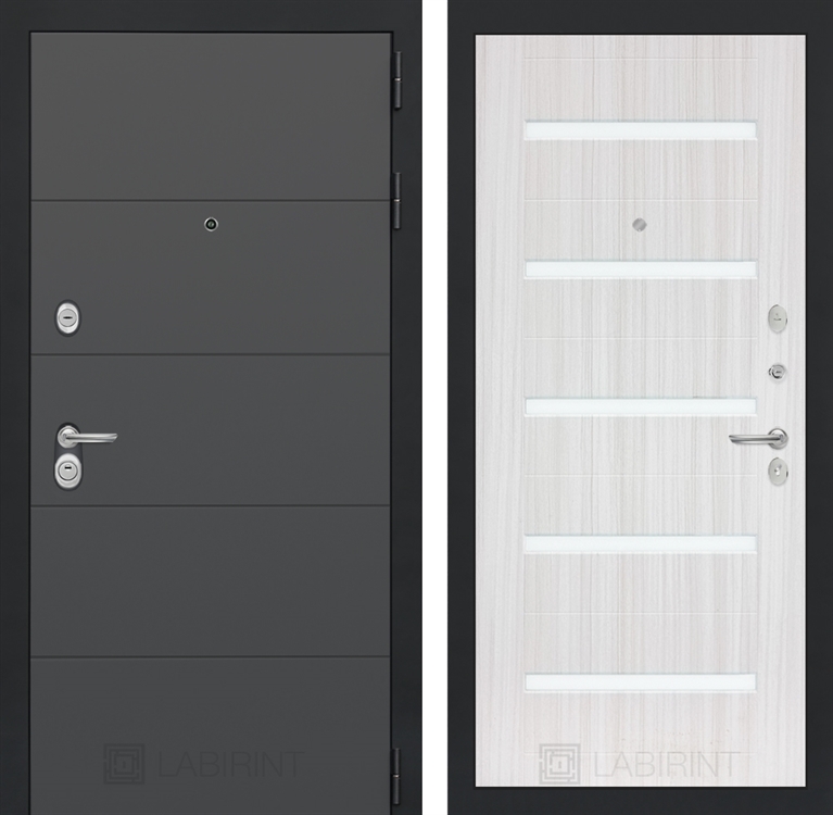 Входная металлическая дверь Лабиринт ART графит 01 - Сандал белый, стекло белое 2492515