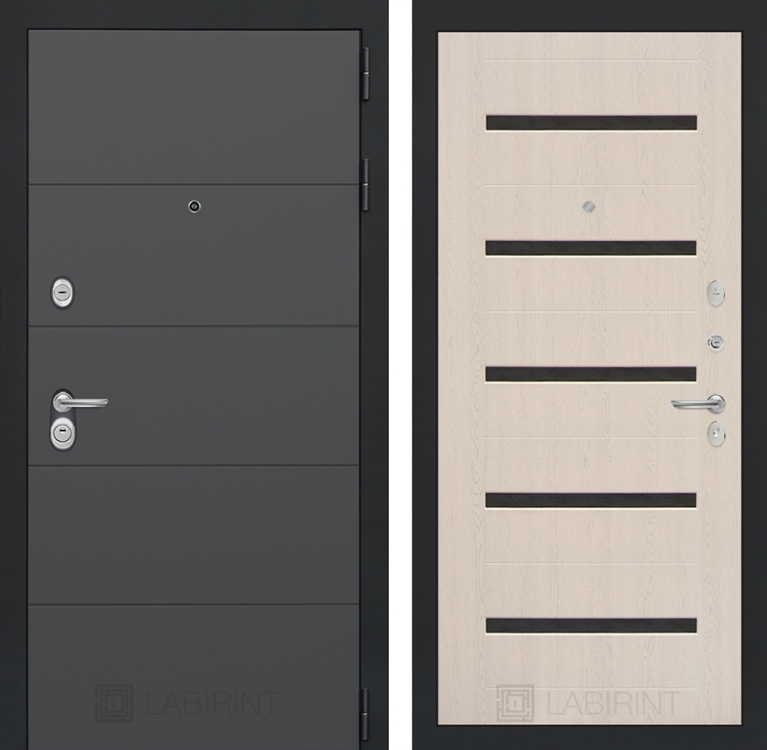 Входная металлическая дверь Лабиринт ART графит 01 - Беленый дуб, стекло черное 2492778