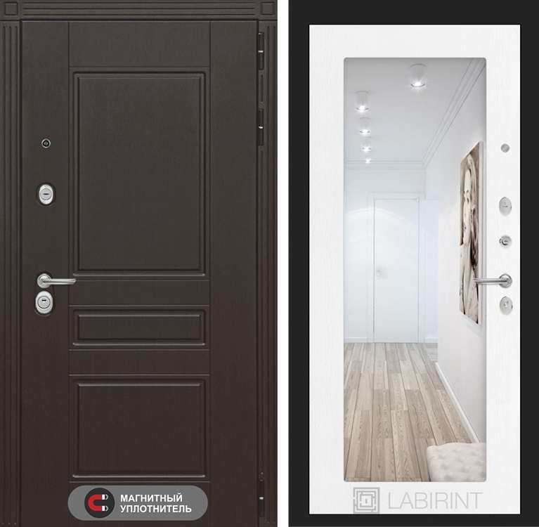 Входная металлическая дверь Лабиринт Мегаполис с Зеркалом 18 - Белое дерево 2657427