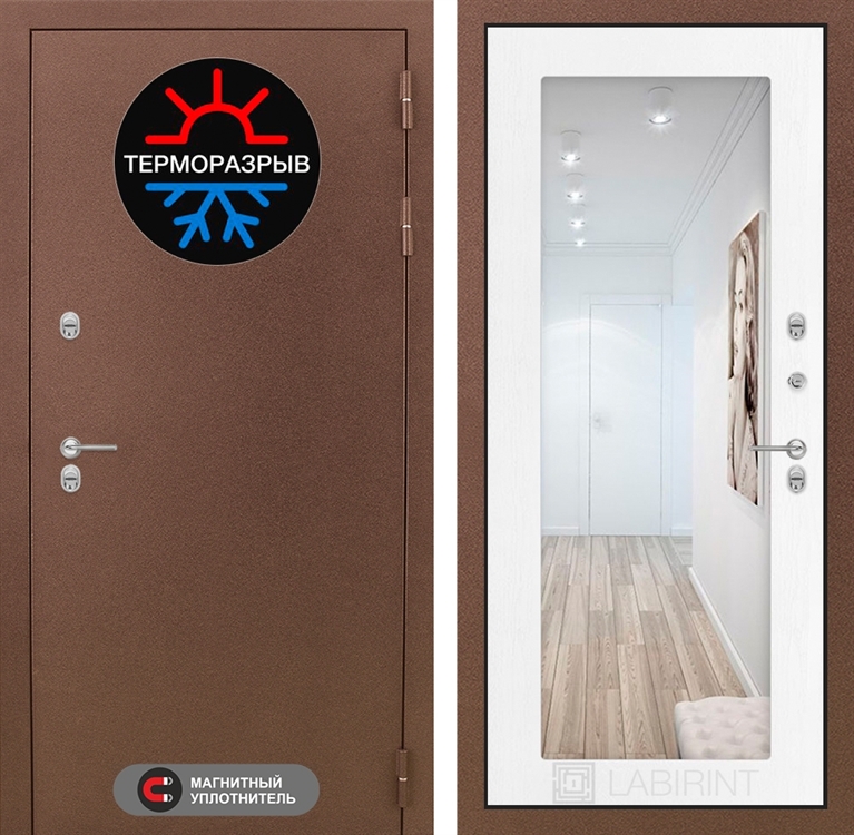 Входная металлическая дверь Лабиринт Термо Магнит с Зеркалом 18 - Белое дерево 2657430