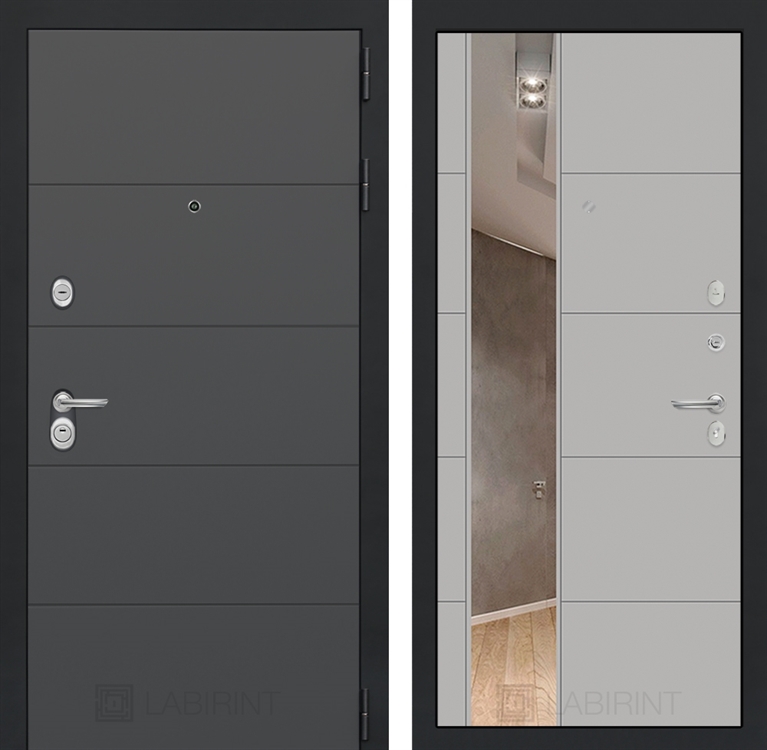 Входная металлическая дверь Лабиринт ART графит с Зеркалом 19 - Грей софт 2807159