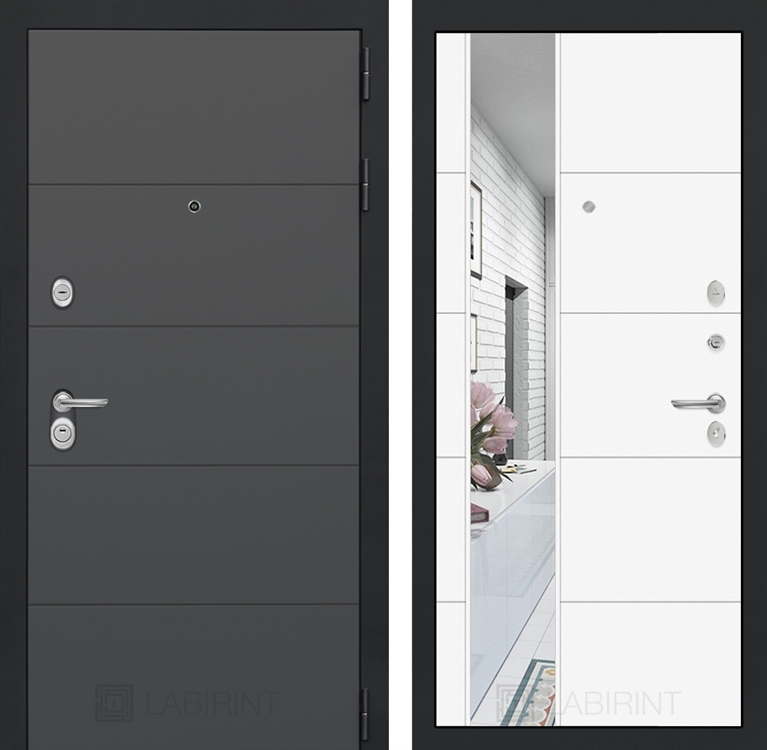 Входная металлическая дверь Лабиринт ART графит с Зеркалом 19 - Белый софт 2807160