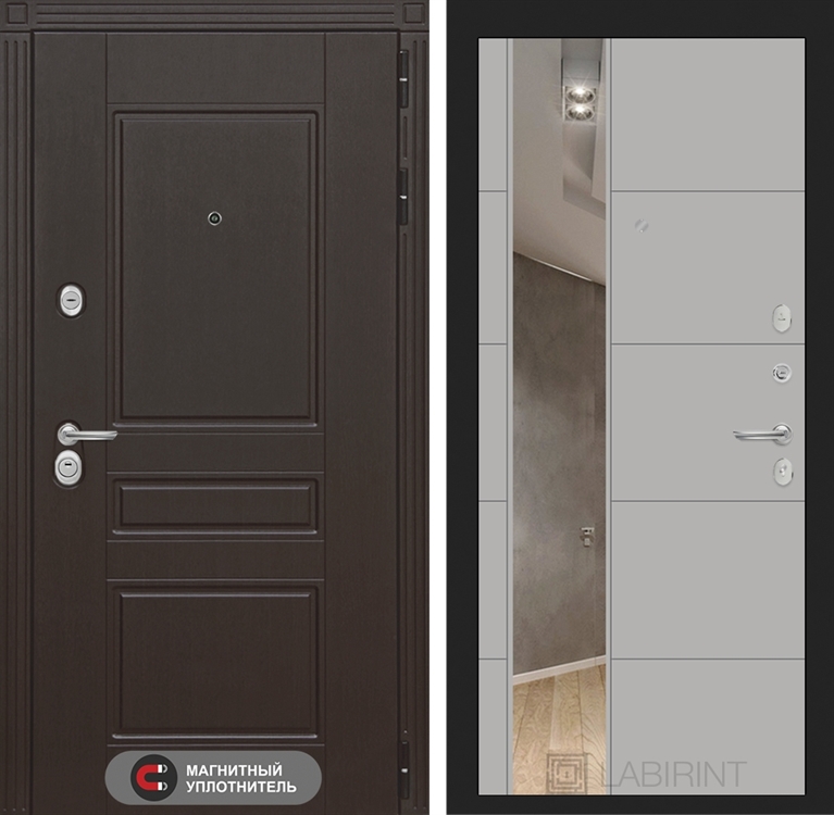 Входная металлическая дверь Лабиринт Мегаполис с Зеркалом 19 - Грей софт 2827013