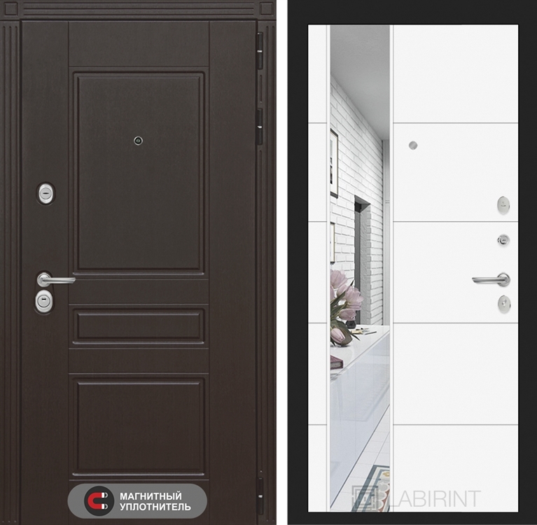 Входная металлическая дверь Лабиринт Мегаполис с Зеркалом 19 - Белый софт 2827015