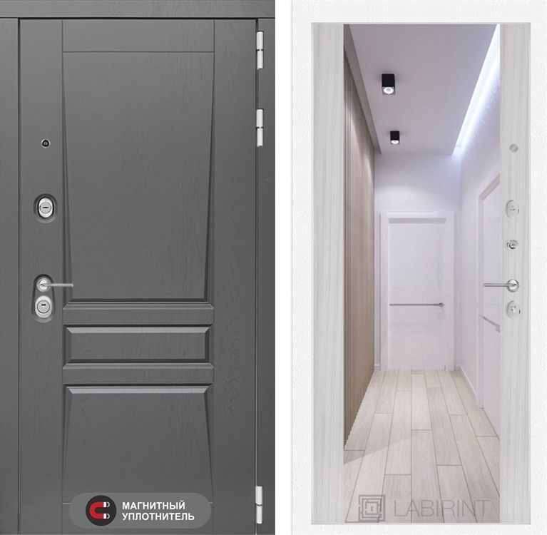 Входная металлическая дверь Лабиринт Платинум с Зеркалом Максимум - Сандал белый 2833348