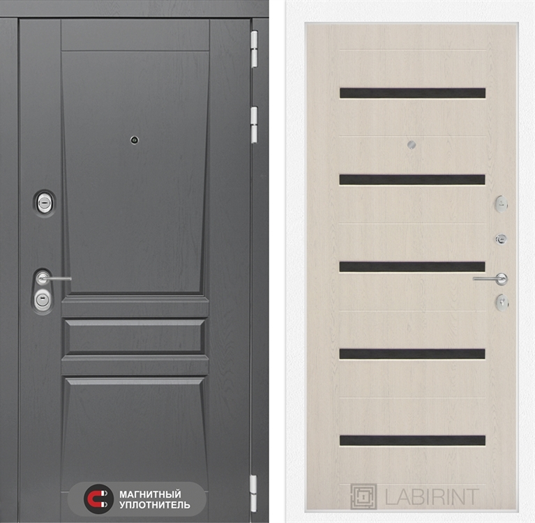 Входная металлическая дверь Лабиринт Платинум 01 - Беленый дуб, стекло черное 2836772