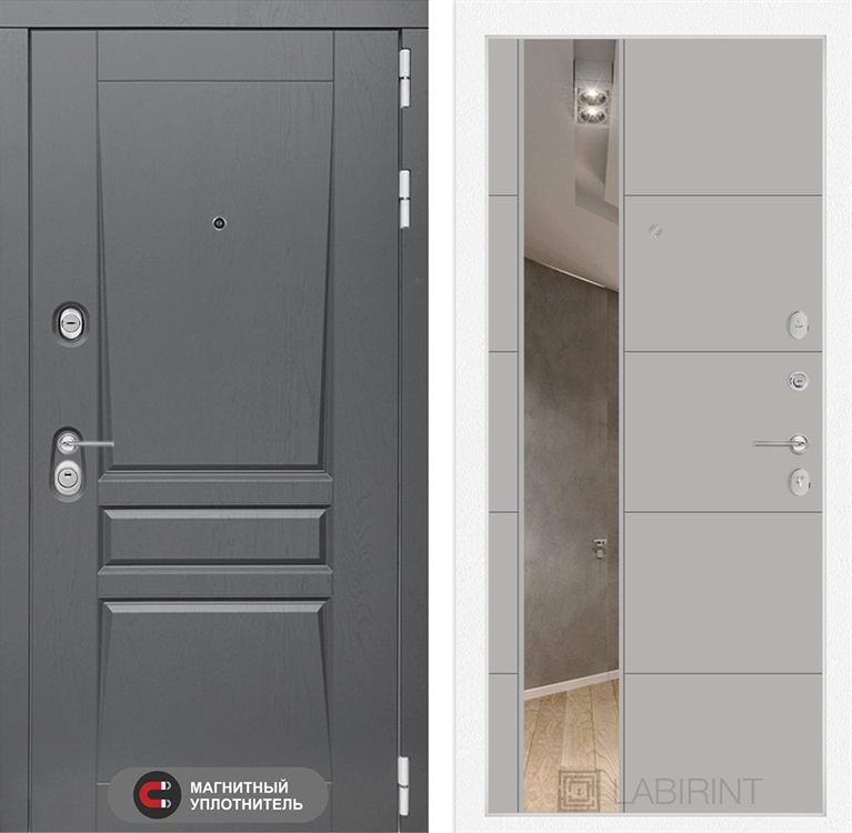 Входная металлическая дверь Лабиринт Платинум с Зеркалом 19 - Грей софт 2836775