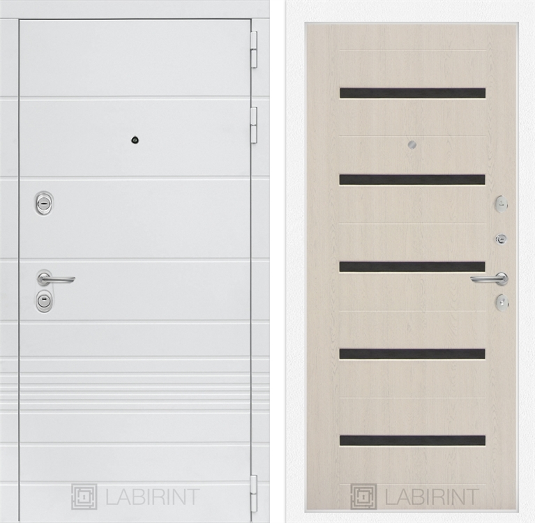 Входная белая дверь Лабиринт Трендо 01 - Беленый дуб, стекло черное 2942267