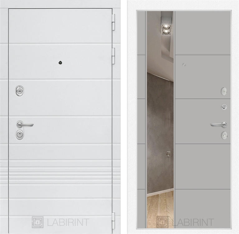 Входная белая дверь Лабиринт Трендо с Зеркалом 19 - Грей софт 2942272