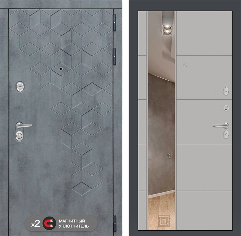 Входная металлическая дверь Лабиринт Бетон с зеркалом 19 - Грей софт 2955190