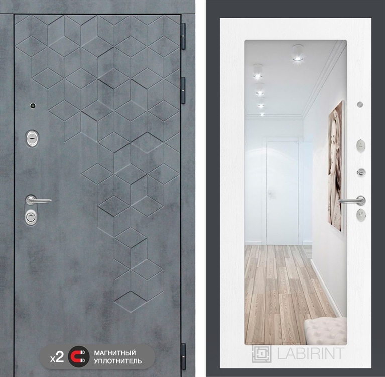 Входная металлическая дверь Лабиринт Бетон с зеркалом 18 - Белое дерево 2955860