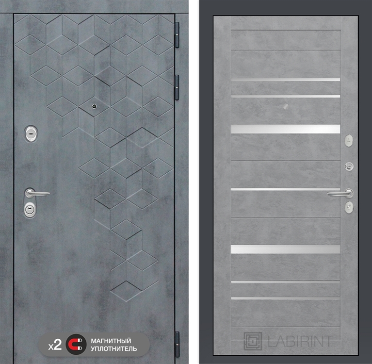 Входная металлическая дверь Лабиринт Бетон 20 - Бетон светлый, зеркальные вставки 2994135