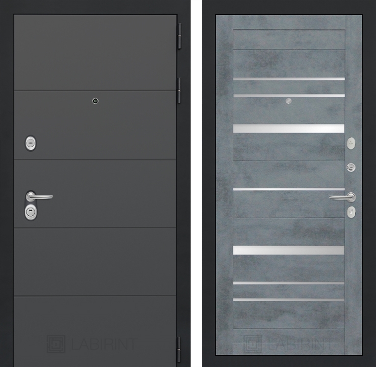 Входная металлическая дверь Лабиринт ART 20 - Бетон темный, зеркальные вставки 3007241