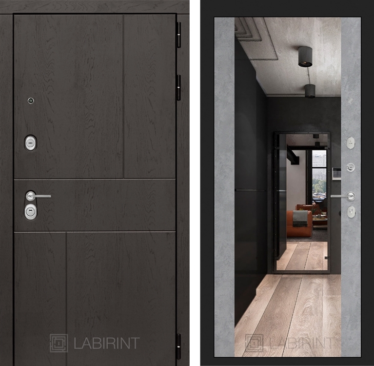 Входная  дверь Лабиринт URBAN с Зеркалом Максимум - Бетон светлый 3232516