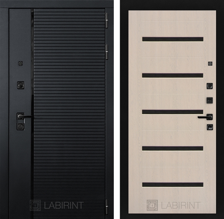 Входная металлическая дверь Лабиринт PIANO 01 - Беленый дуб, стекло черное 3709738