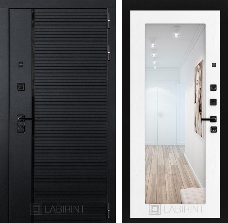 Входная металлическая дверь Лабиринт PIANO с зеркалом 18 - Белое дерево 3710000