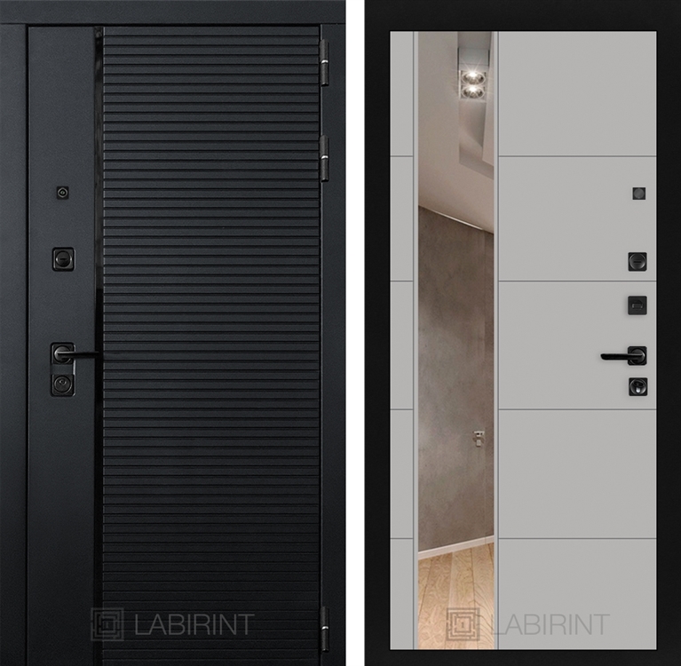 Входная металлическая дверь Лабиринт PIANO с зеркалом 19 - Грей софт 3769397