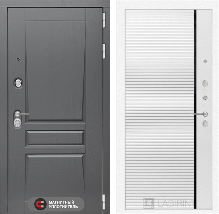 Входная металлическая дверь Лабиринт Платинум 22 - Белый софт, черная вставка 3769404