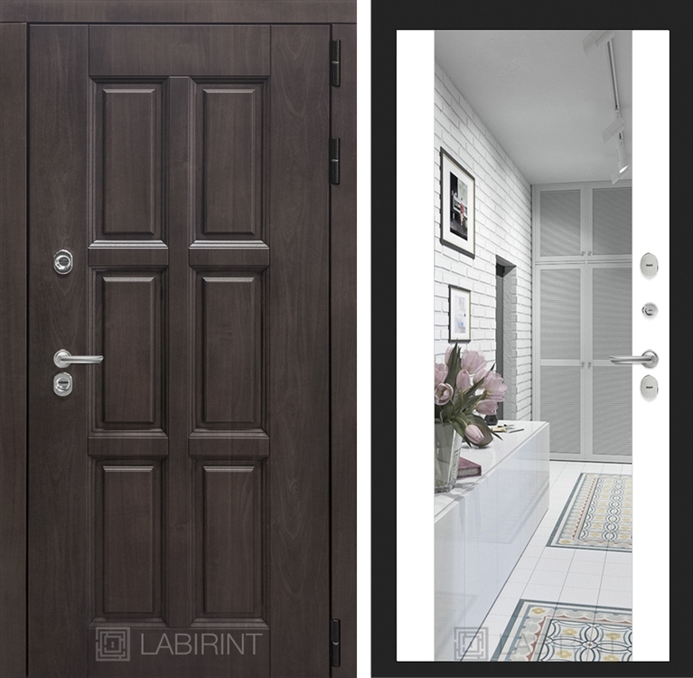 Входная металлическая дверь с Терморазрывом Лабиринт Лондон с зеркалом Максимум - Белый софт 3796366