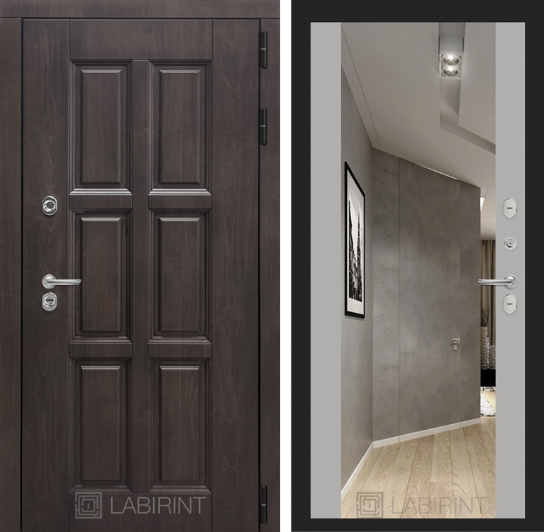 Входная металлическая дверь с Терморазрывом Лабиринт Лондон с зеркалом Максимум - Грей софт 3797272