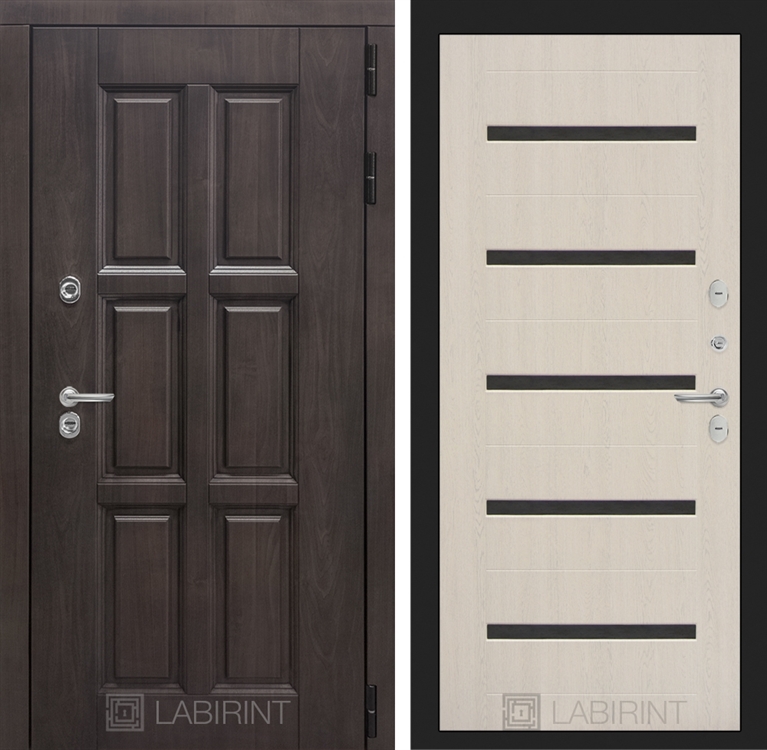 Входная металлическая дверь с Терморазрывом Лабиринт Лондон 01 - Беленый дуб, стекло черное 3797291