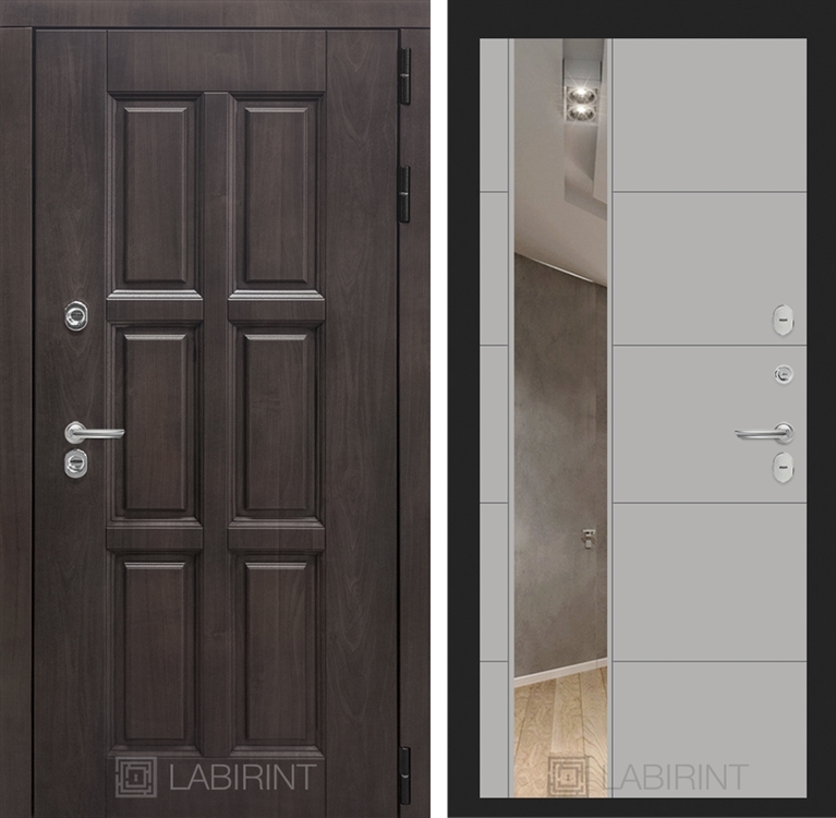 Входная металлическая дверь с Терморазрывом Лабиринт Лондон с зеркалом 19 - Грей софт 3797300