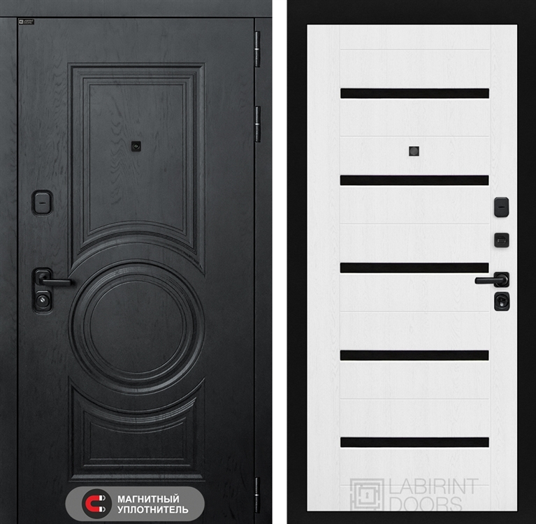 Входная металлическая дверь Лабиринт GRAND 01 - Белое дерево, стекло черное 4049544