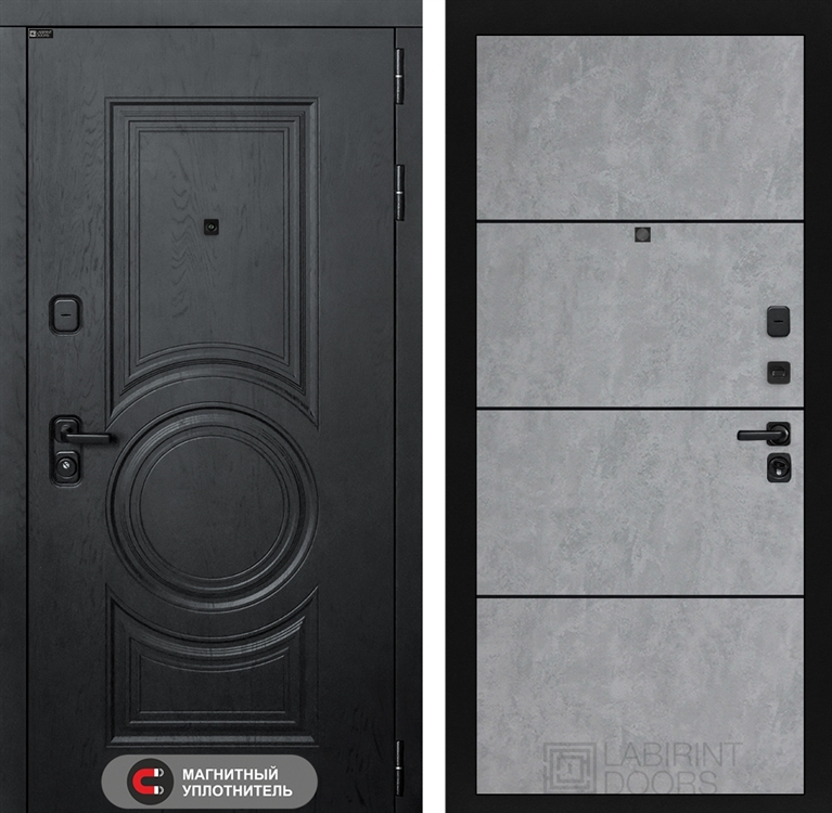 Входная металлическая дверь Лабиринт GRAND 25 - Бетон светлый, черный молдинг 4049569