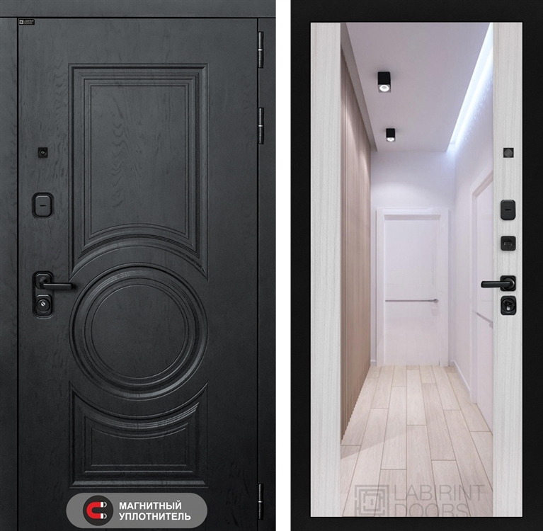 Входная металлическая дверь Лабиринт GRAND с Зеркалом Максимум - Сандал белый 4049579