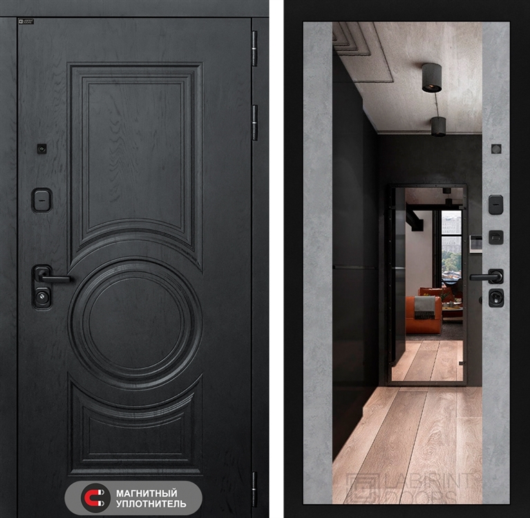 Входная металлическая дверь Лабиринт GRAND с Зеркалом Максимум - Бетон светлый 4049580