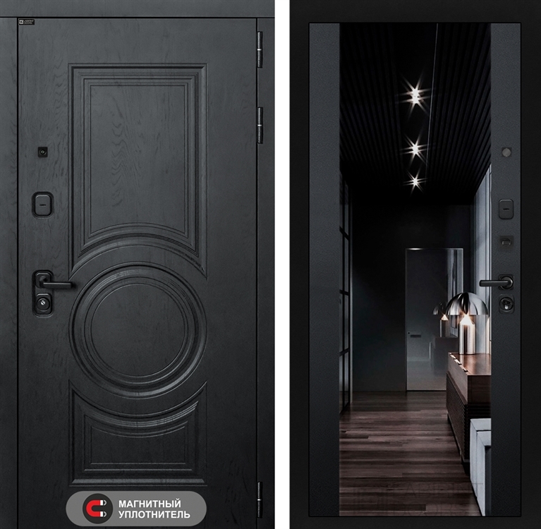 Входная металлическая дверь Лабиринт GRAND с Зеркалом тонированным Максимум - Черный кварц 4049589