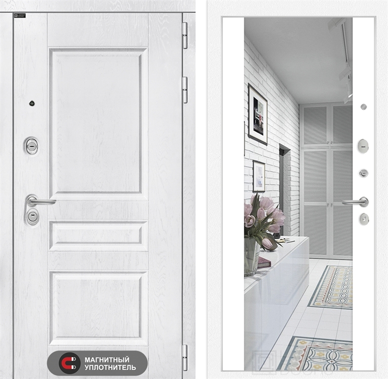 Входная металлическая дверь Лабиринт VERSAL с Зеркалом Максимум - Белый софт 4049767