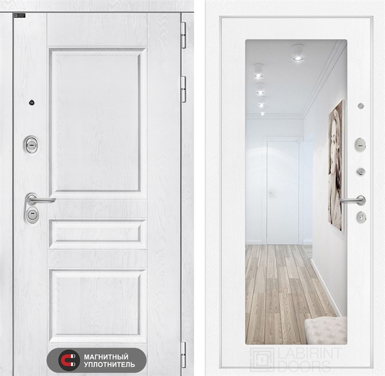 Входная металлическая дверь Лабиринт VERSAL с Зеркалом 18 - Белое дерево 4049775