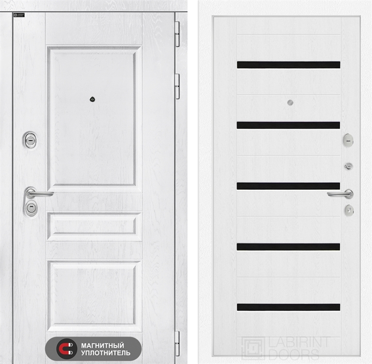 Входная металлическая дверь Лабиринт VERSAL 01 - Белое дерево, стекло черное 4049833