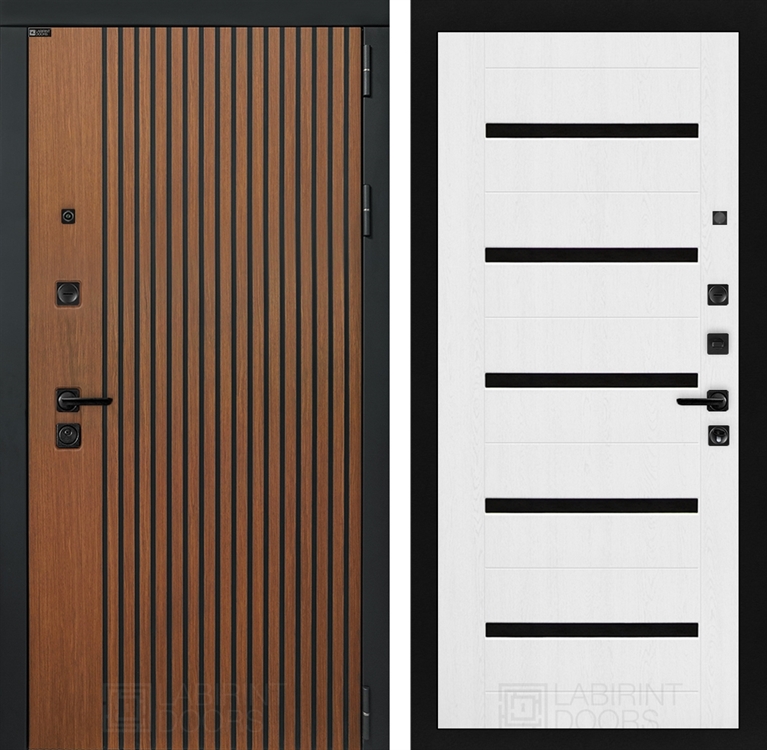 Входная металлическая дверь Лабиринт STORM 01 - Белое дерево, стекло черное 4049857